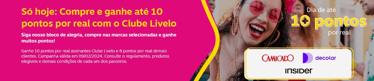 Hoje é dia de ganhar até 10 pontos Livelo por real em lojas parceiras