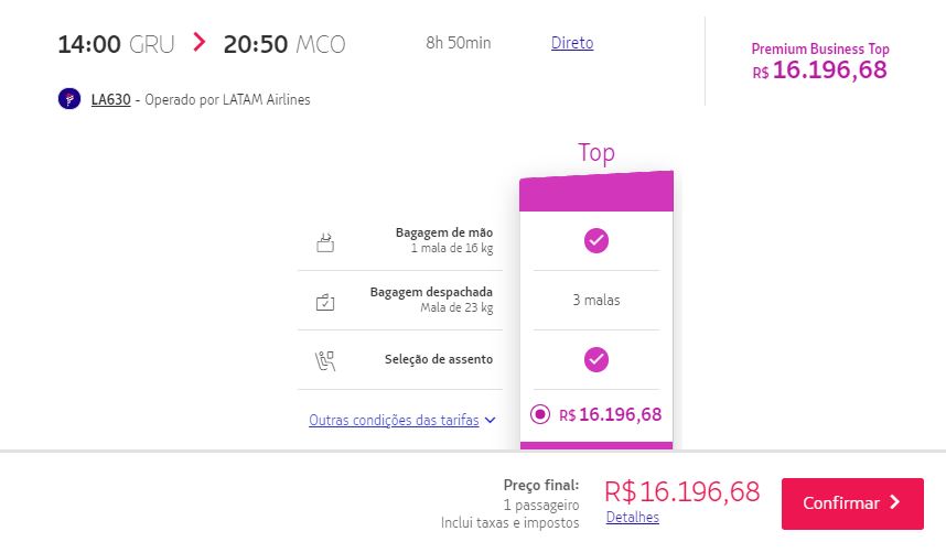 Preço do voo GRU-MCO em dinheiro