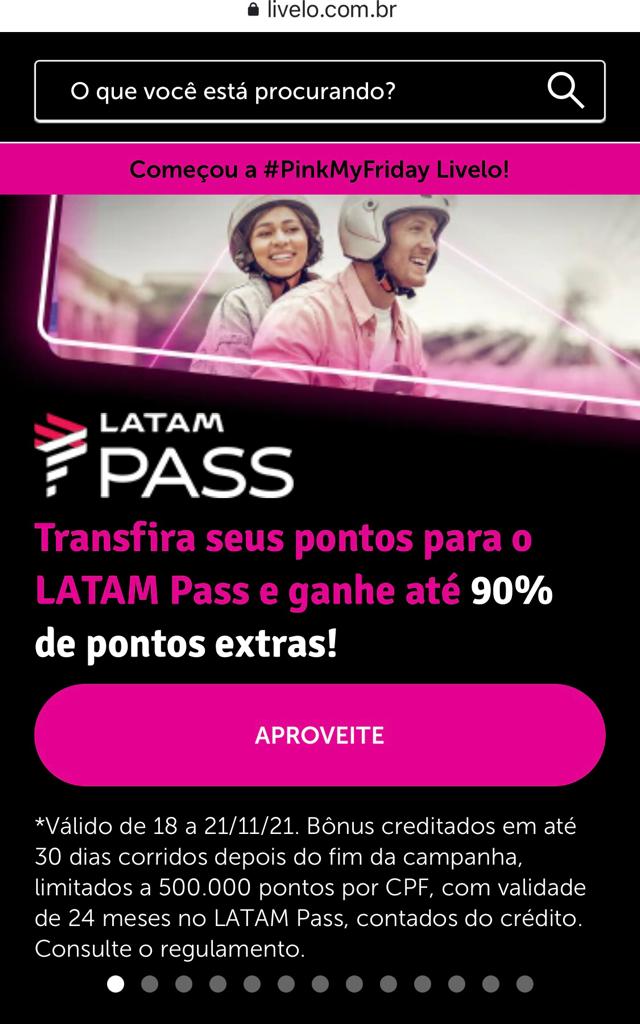 Na Black Friday a Livelo ofereceu até 90% de bônus nas transferências para o LATAM Pass