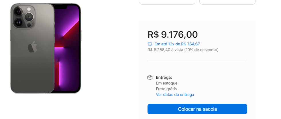 Preço do iPhone 13 Pro na loja da Apple