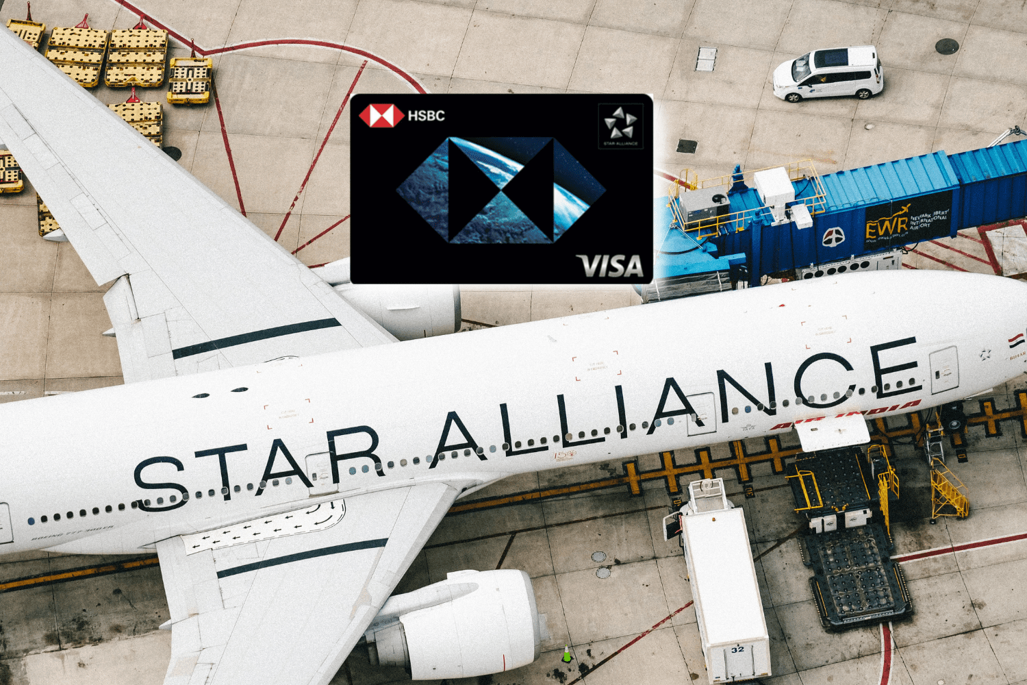 cartão de crédito hsbc sobre o avião da star alliance