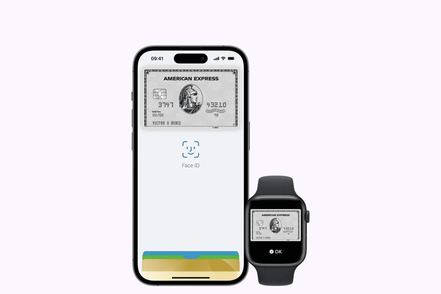 celular com o aplicativo apple pay e cartão american express