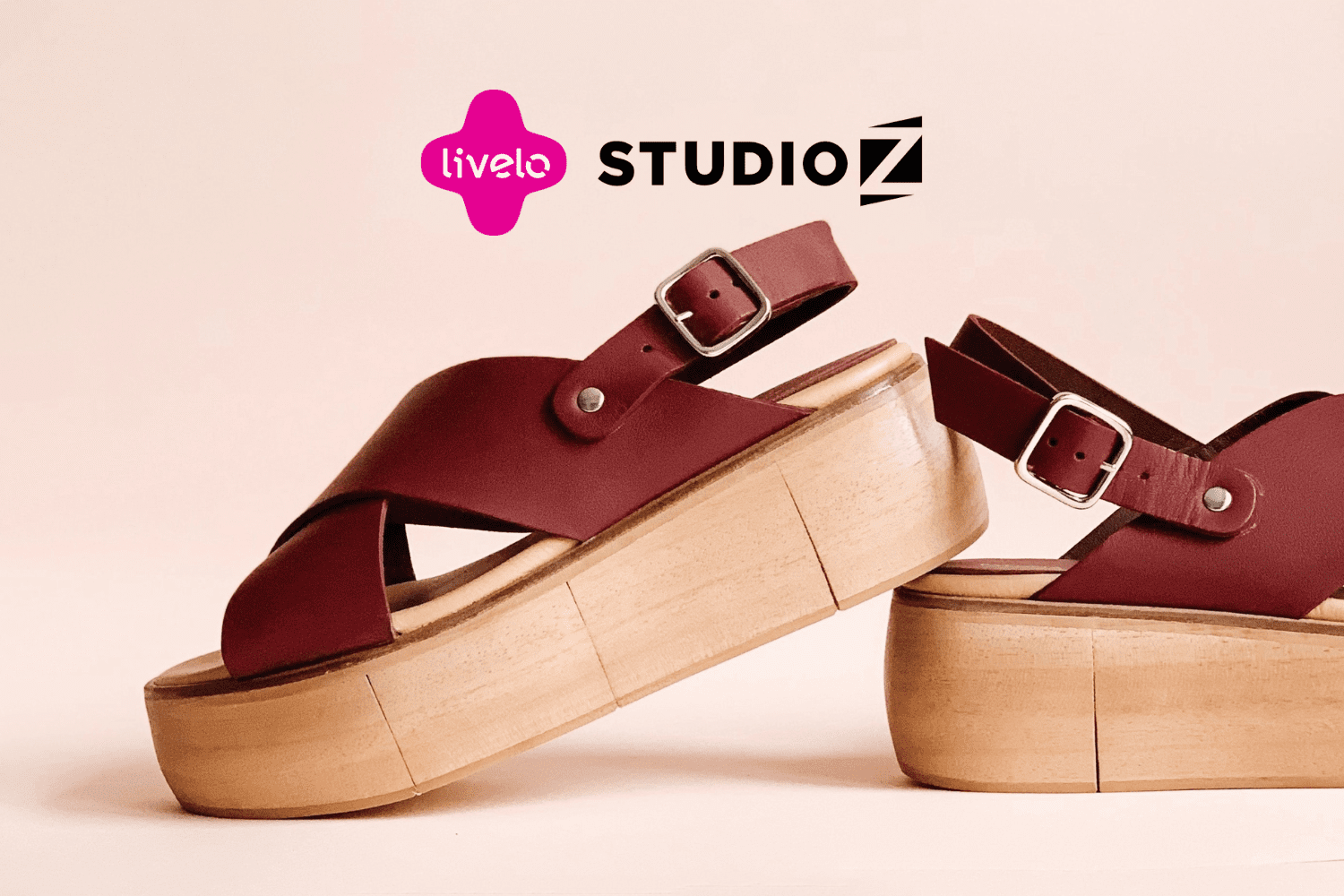 sapato com fundo rosa com logo Livelo e Studio Z