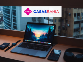Notebook com logo Livelo e Casas Bahia