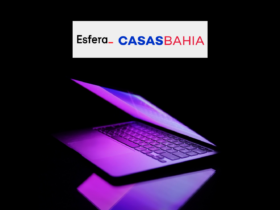 notebook com logo Esfera e Casas Bahia