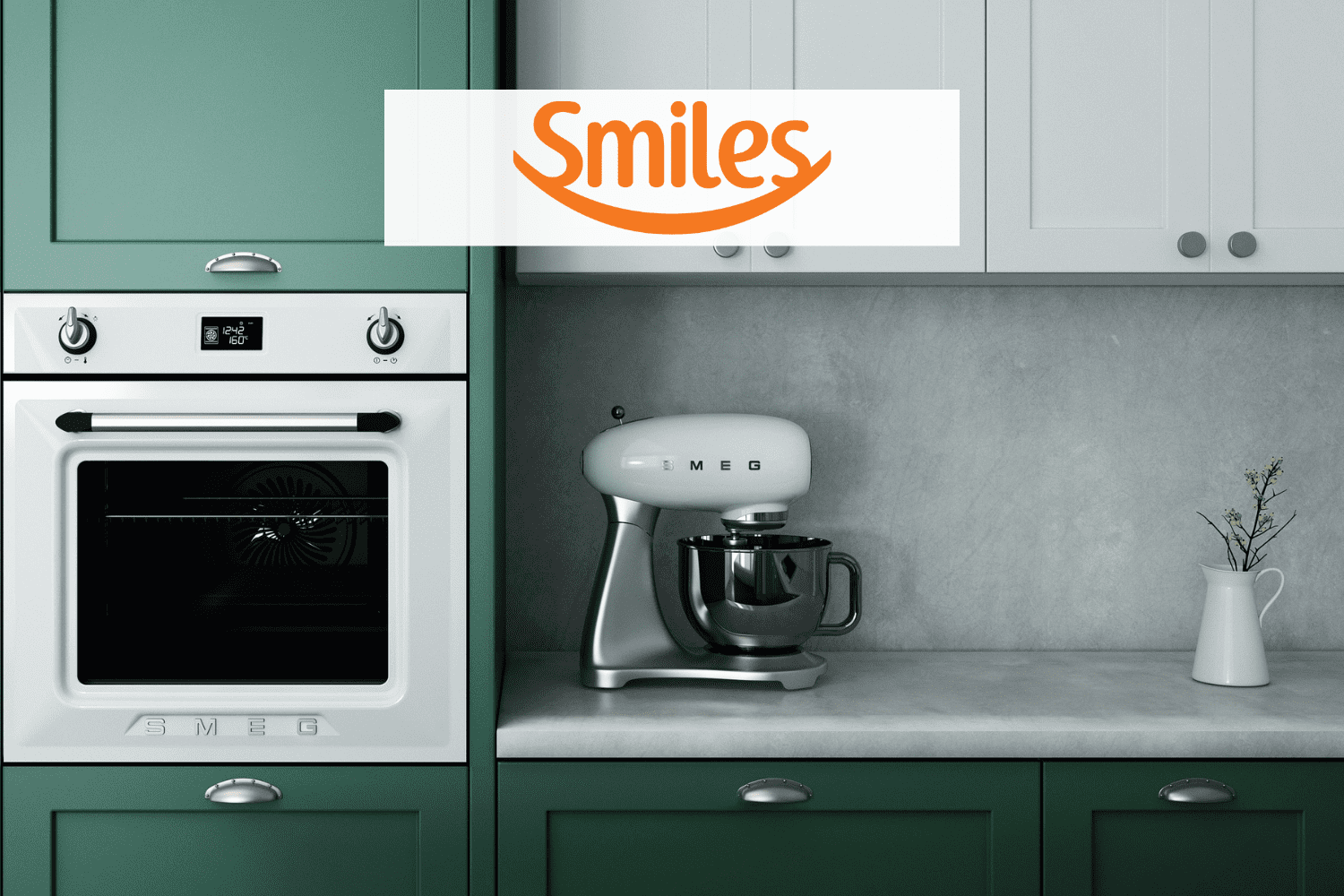 cozinha com utensílios e logo Smiles