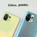 dois smartphones (amarelo e azul) com logo Esfera e Ponto