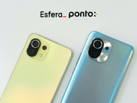 dois smartphones (amarelo e azul) com logo Esfera e Ponto