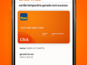 celular mostrando cartão virtual do Itaú
