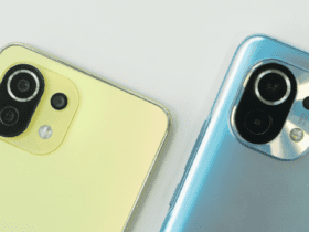 dois smartphones (amarelo e azul) com logo Esfera e Ponto