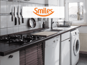 Pia de uma cozinha com logo Smiles Shopping Smiles