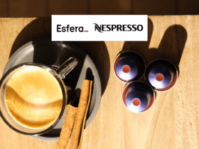 Café expresso com cápsulas e logo Esfera e Nespresso 5 pontos Esfera