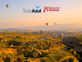 imagem de balões voando com logo TudoAzul e Banco do Nordeste 70% de bônus TudoAzul