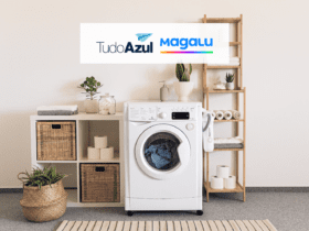 máquina de lavar com logo TudoAzul e Magalu 12 pontos TudoAzul