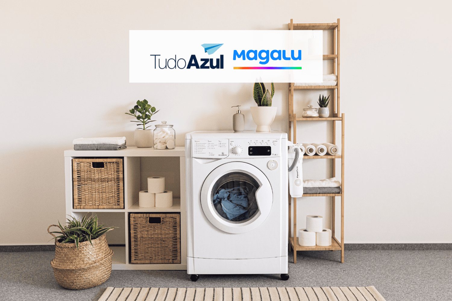 máquina de lavar com logo TudoAzul e Magalu 12 pontos TudoAzul