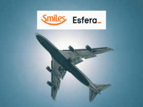 avião decolando com logo Smiles e Esfera 100% de bônus Smiles