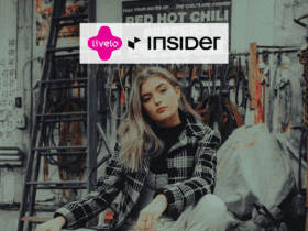 mulher loira branca com roupas estilosas e logo Livelo e Insider 15 pontos Livelo