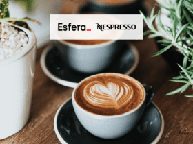 xícara de café com logo Esfera e Nespresso 6 pontos Esfera