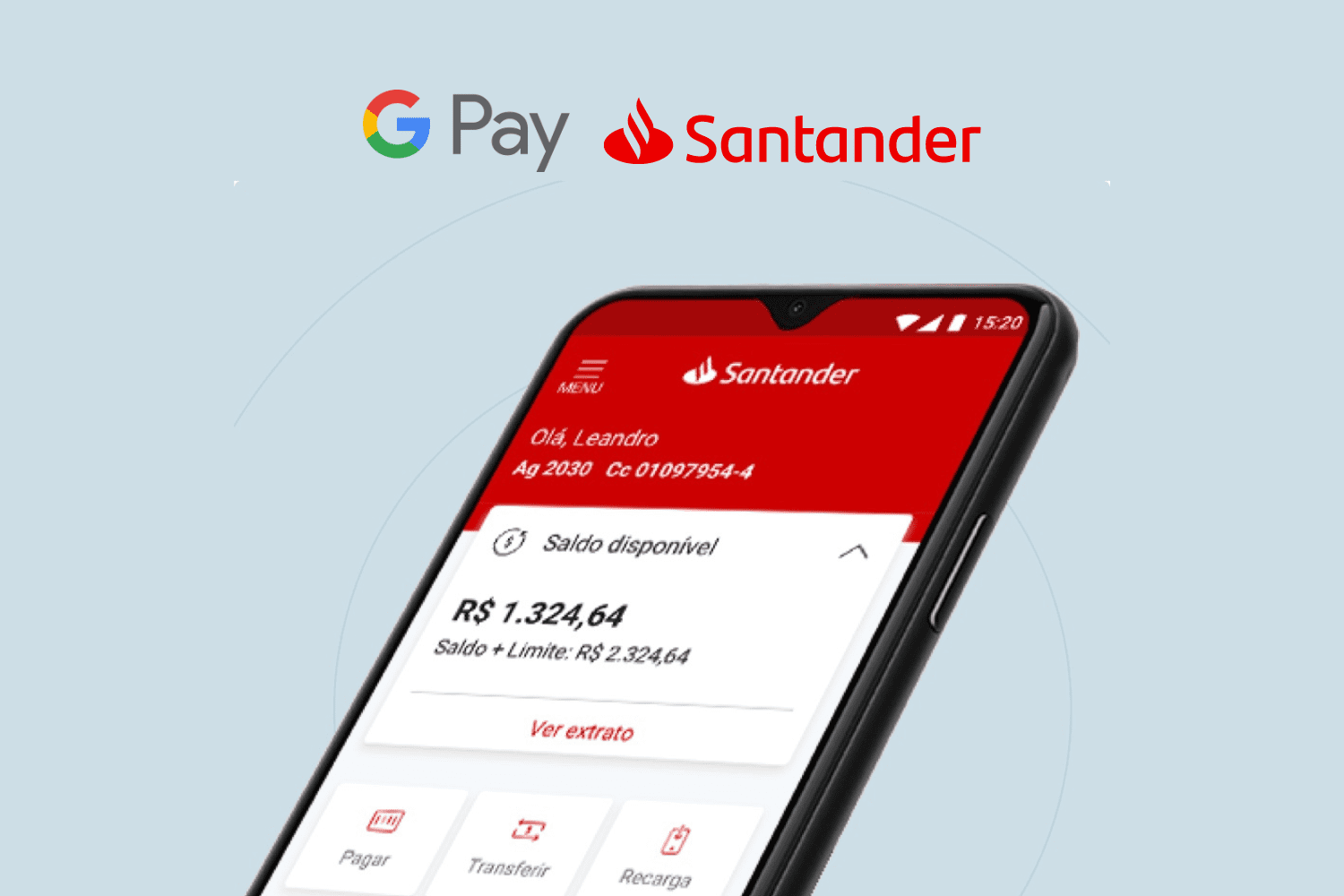 aplicativo do Santander com logo Google Pay e Santander