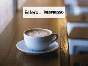 xícara de café com logo Esfera e Nespresso até 6 pontos Esfera