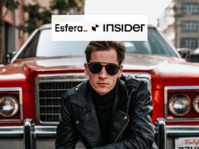 homem branco com roupas em tom de preto couro e logo Esfera e Insider 8 pontos Esfera