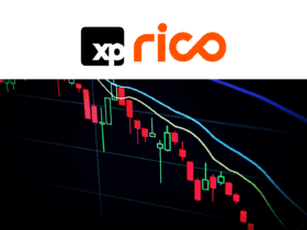 gráfico de investimento com logo XP e Rico Investback