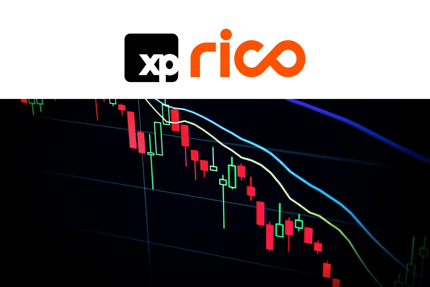gráfico de investimento com logo XP e Rico Investback