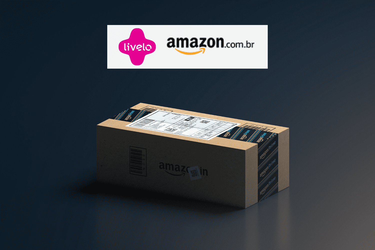 caixa de compras da Amazon com logo Livelo e Amazon 6 pontos Livelo