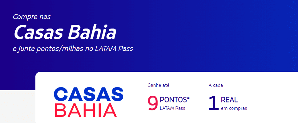 Até 9 pontos Latam Pass com Casas Bahia