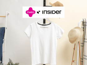 roupa branca em uma arara com logo Livelo e Insider 15 pontos Livelo