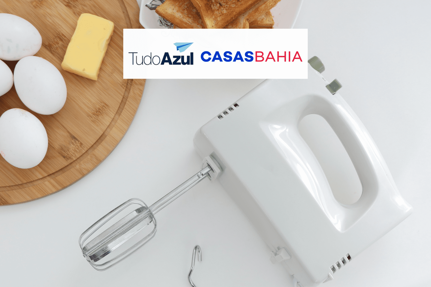 batedeira de bolo com logo TudoAzul e Casas Bahia 12 pontos TudoAzul