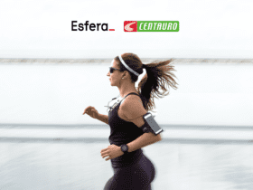 mulher correndo se exercitando com logo Esfera e Centauro 8 pontos Esfera