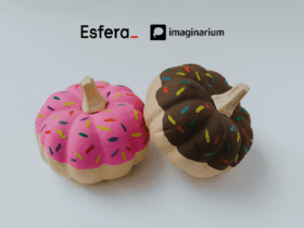 objetos de decoração em formato de dunnets com logo Esfera e Imaginarium 30 pontos Esfera