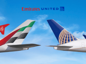 aviões da Emirates e United com logo das empresas
