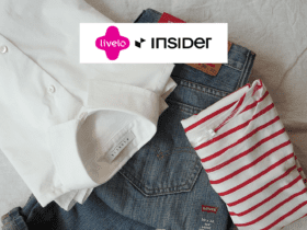 roupa branca com calça jeans e logo Livelo e Insider 15 pontos Livelo