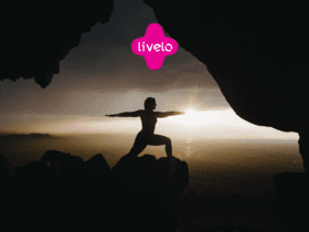 silueta de uma mulher fazer yoga com logo Livelo Clube Livelo