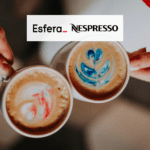 xícara com café expresso com logo Esfera e Nespresso 5 pontos Esfera