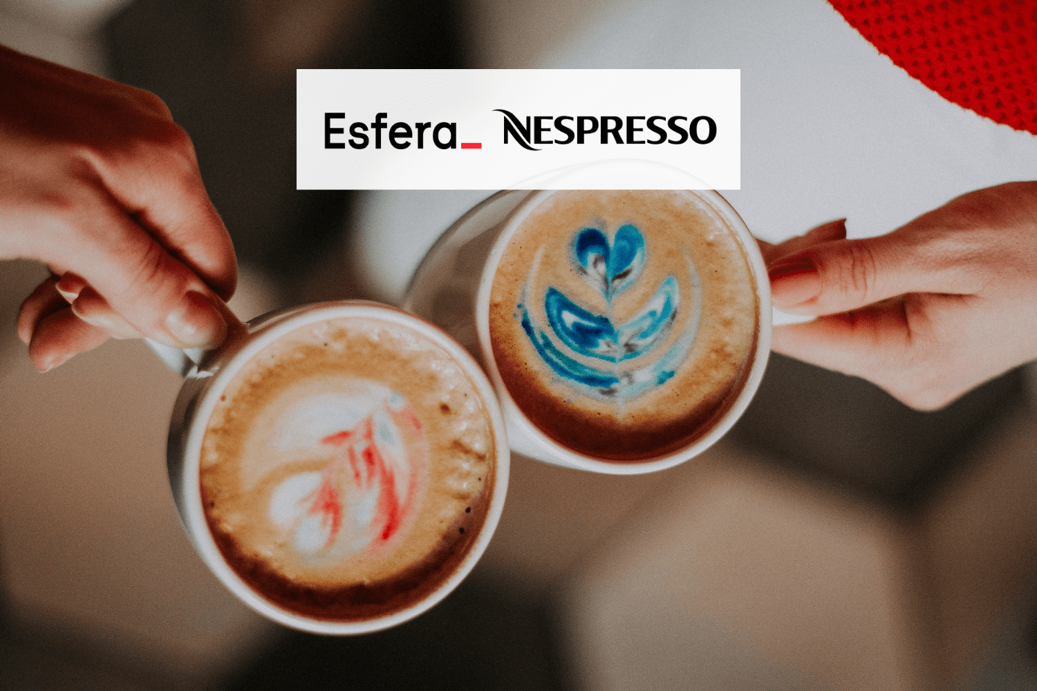 xícara com café expresso com logo Esfera e Nespresso 5 pontos Esfera