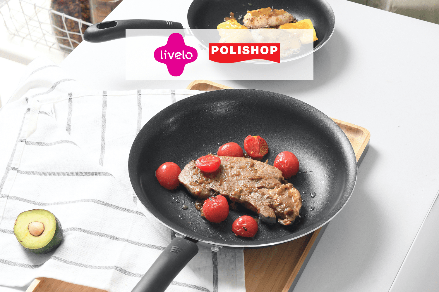 panela com carne e tomate e logo Livelo e Polishop 8 pontos Livelo