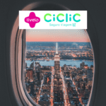 vista da janela de um avião com logo Livelo e Ciclic 8 pontos Livelo