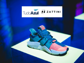 sapato colorido em azul e rosa com logo TudoAzul e Zattini 10 pontos TudoAzul
