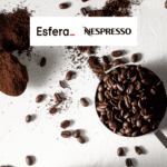 grãos de café com pó de café e logo Esfera e Nespresso 11 pontos Esfera