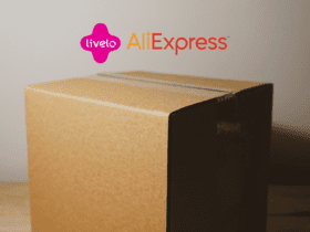 Caixa de papelão com logo Livelo e AliExpress 8 pontos Livelo