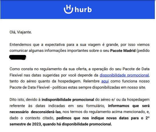 E-mail do Hurb enviado à leitora