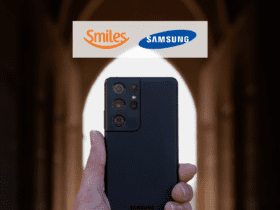 celular samsung com logo Smiles pontos Smiles