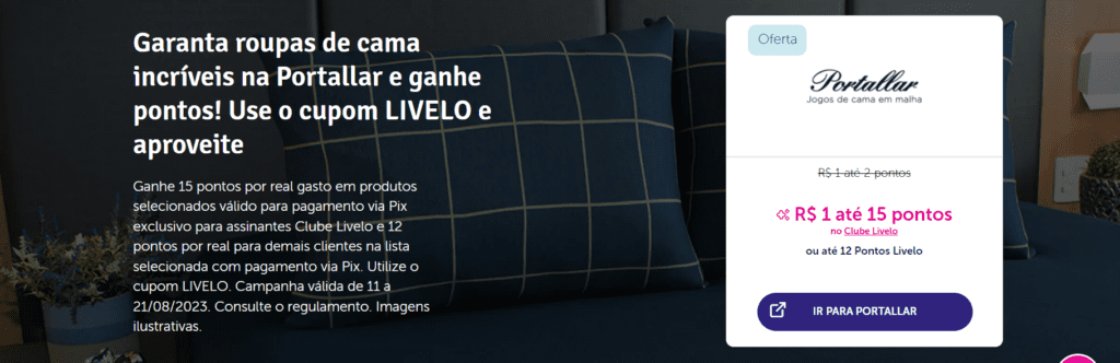 até 15 pontos livelo com portallar