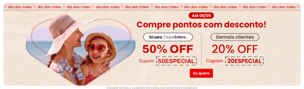 50% OFF na compra de pontos Esfera