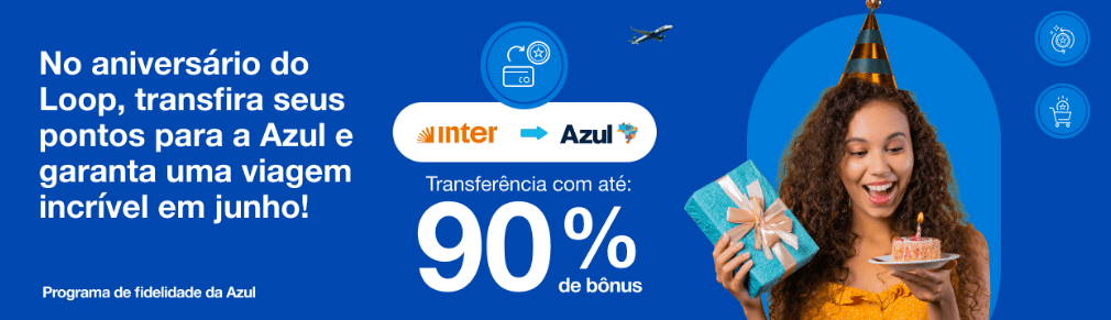 até 90% de bônus Azul com o Inter