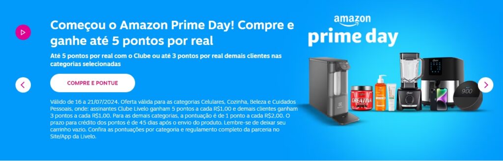 ganhe até 5 pontos livelo com a amazon