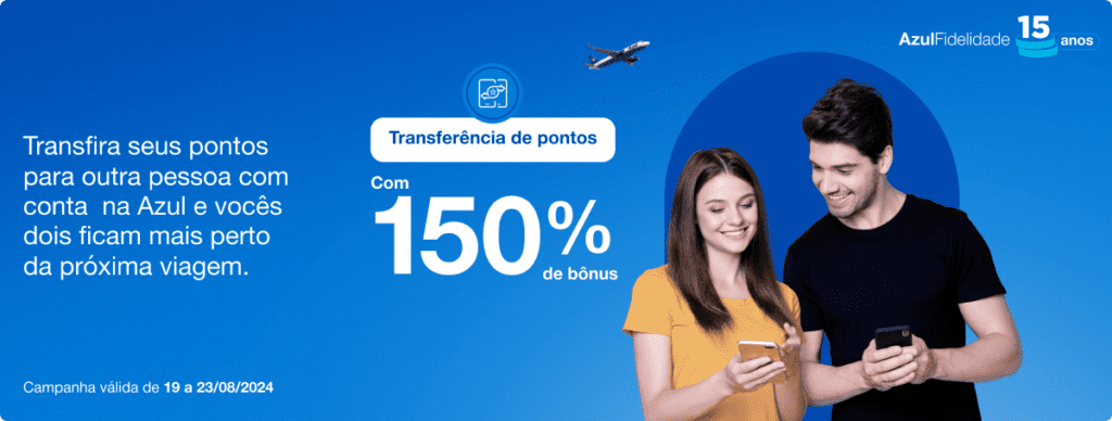 Leve até 150% de bônus Azul enviando pontos entre contas Azul